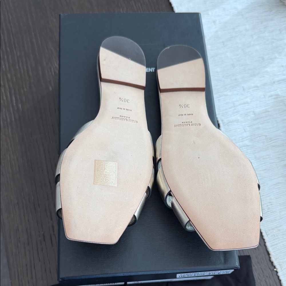 BNNW Saint Laurent Metallic Gold Women's Sandals - Picture 2 of 4